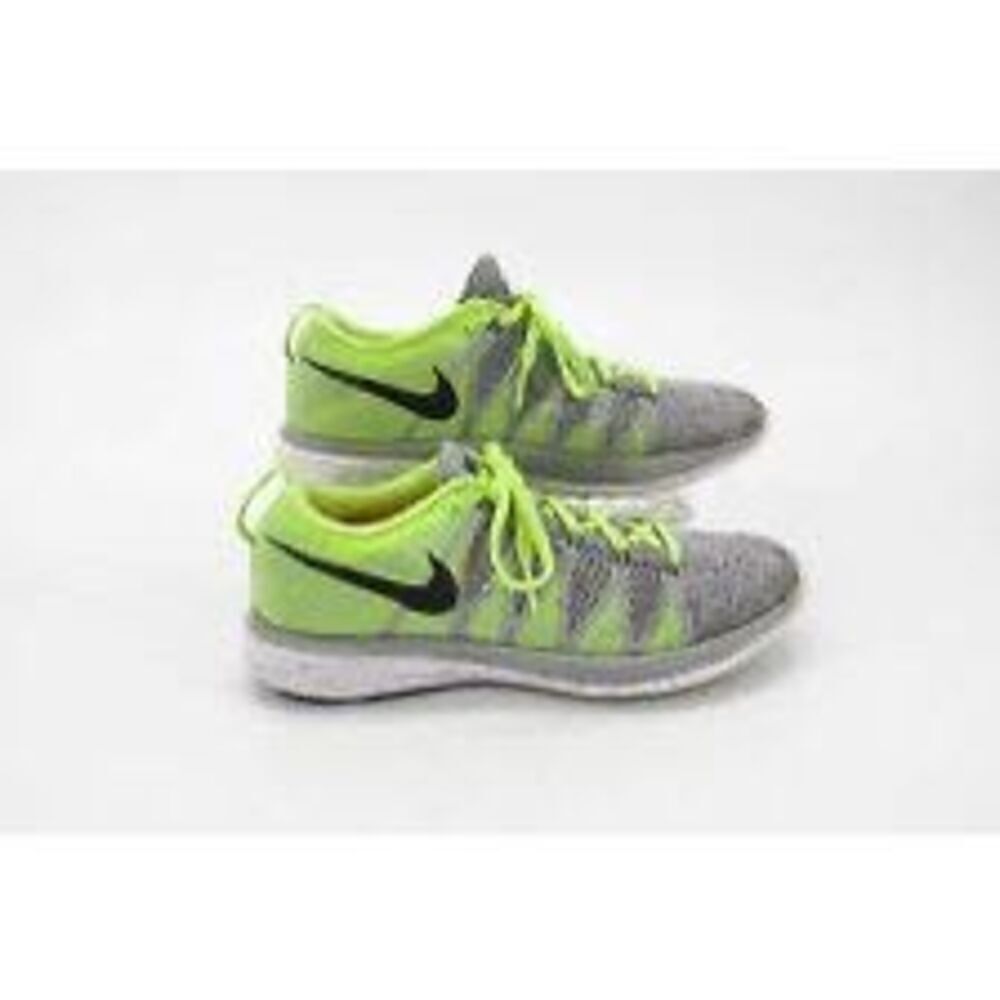 Nike Men's Size 10 Flyknit Running Shoes Gray Volt Neon Yellow Athletic Workout